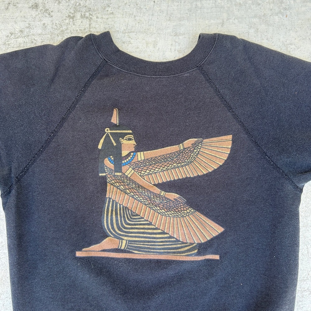 Vintage 80s ART Sweatshirt Large Black Egyptian Goddess Isis Graphic Boxy USA - Picture 2 of 7